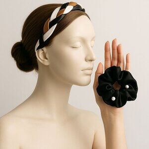 Braided Headband & Pearl Scrunchie Set – Black Gold Boutique Hair Accessories